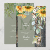 Invitation Sunflowers Rustic Photo Sage Fête des mariées (Devant / Derrière)