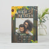 Invitation Sunflowers Rustic Wood PHOTO Mariage Enregistrer l (Debout devant)
