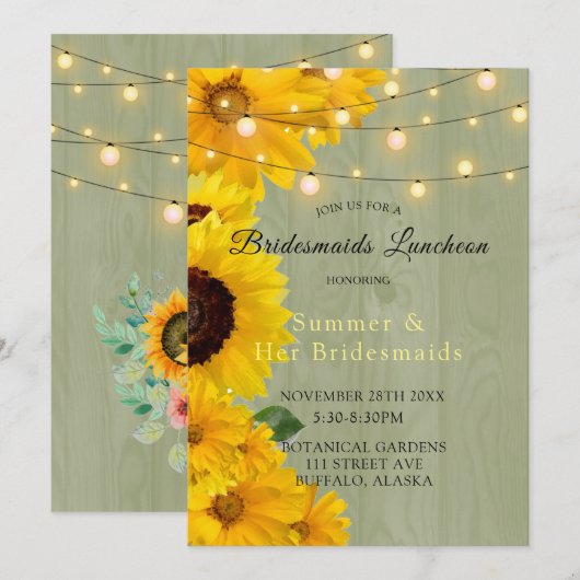 Invitation Sunflowers Sage Wood Lights Bridesmaigre Déjeuner (Devant / Derrière)