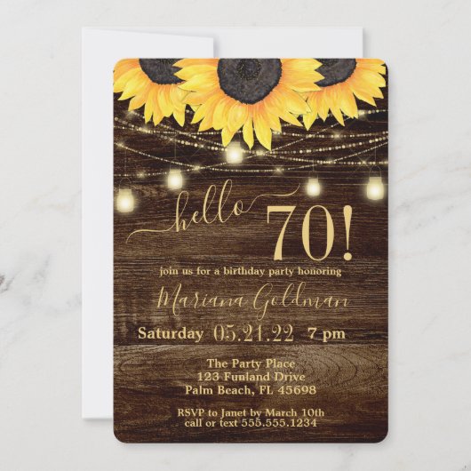 Invitation Sunflowers String Lights 70e anniversaire fêter In (Devant)