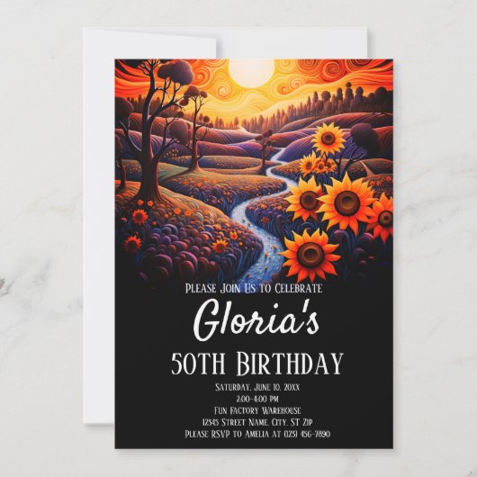 Invitation Sunflowers Sunset 50e fête d'anniversaire (ou tout (Devant)