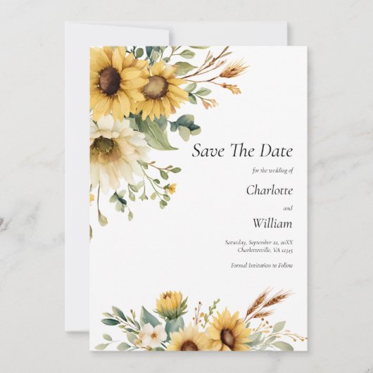 Invitation Sunflowers Wedding Save The Date QR Code (Devant)