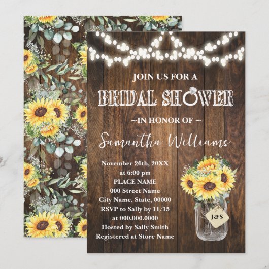 Invitation Sunflowers Western Bridal Shower Wedding Shower (Devant / Derrière)