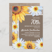 Invitation Sunflowers White Daisies Burlap 70e anniversaire (Devant / Derrière)