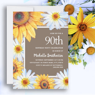 Invitation Sunflowers White Daisies Burlap 90e anniversaire