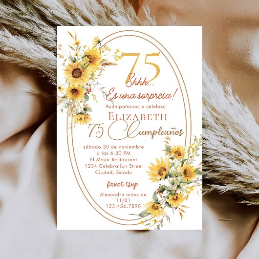 Invitation Sunflowers Women Spanish Surprise 75th Birthday