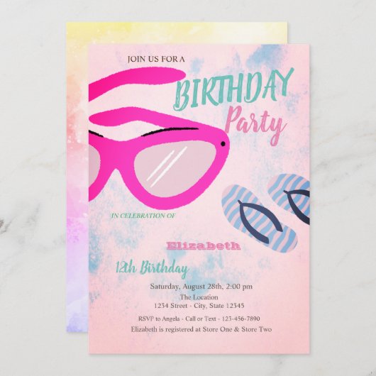 Invitation Sunglass Flip flèches été fête d'anniversaire (Devant / Derrière)