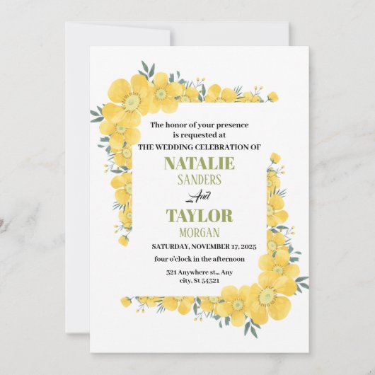 Invitation Sunny Blossoms, Un Mariage Floral Jaune Vibrant (Devant)
