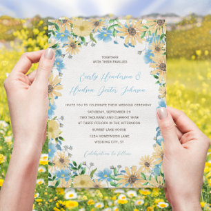 Invitation Sunny Elegance Blue Sky Aquarelle Mariage Floral