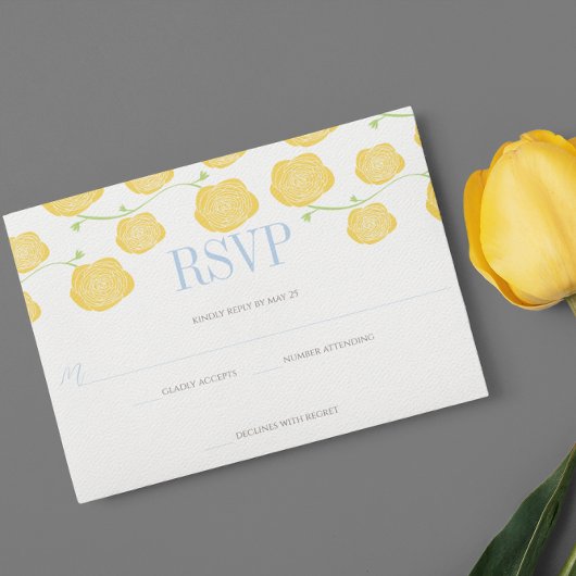 Invitation Sunny Elegance Roses Jaunes et Mariage bleu ciel
