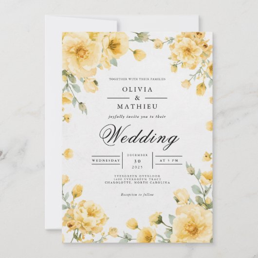 Invitation Sunny Jaune Floral Whimsy Mariage (Devant)
