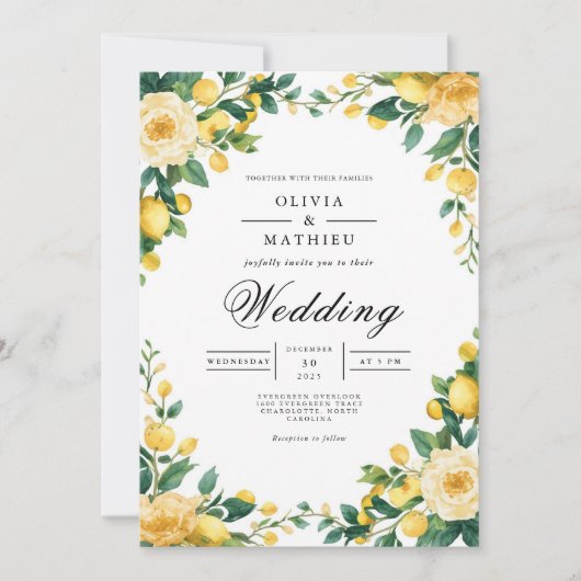 Invitation Sunny Jaune Mariage de fleurs botaniques (Devant)