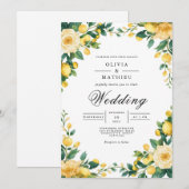 Invitation Sunny Jaune Mariage de fleurs botaniques (Devant / Derrière)