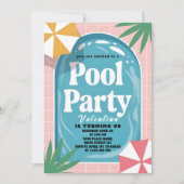 Invitation Sunny Pink Palm Springs Pool Birthday (Devant)