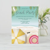 Invitation Sunny Tropical Beach Palm Leaves Teal Birthday (Debout devant)