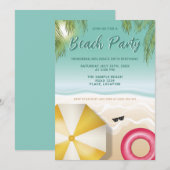 Invitation Sunny Tropical Beach Palm Leaves Teal Birthday (Devant / Derrière)