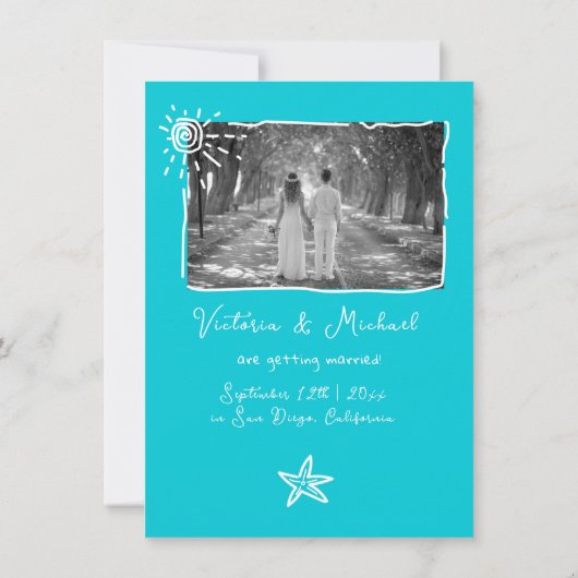 Invitation Sunny Tropical Main dessinée Enregistrer la date P (Dos)