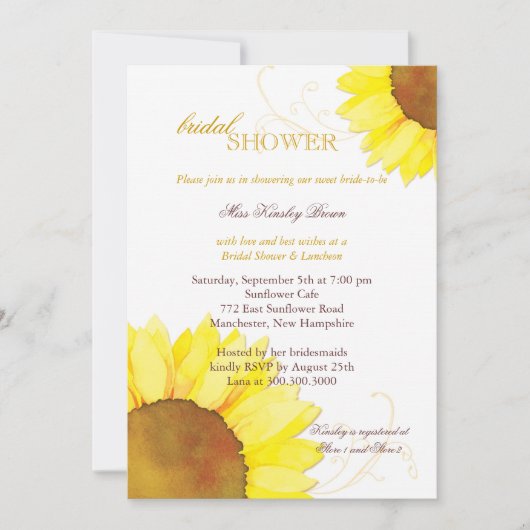 Invitation Sunny Watercolor Sunflowers Fête des mariées (Devant)