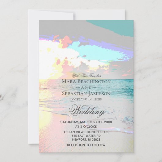 Invitation *~* Sunrise Artsy Pastel Beach Sunset Mariage (Devant)