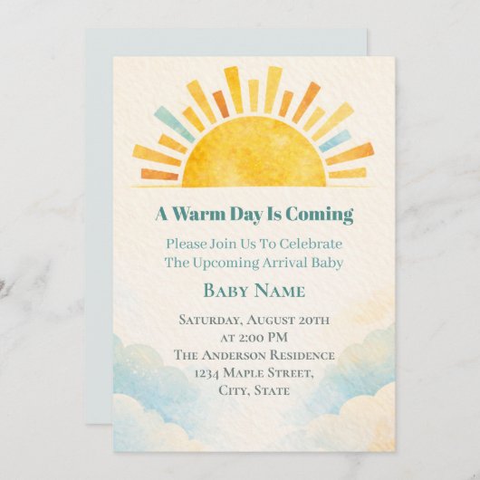 Invitation Sunrise Baby Shower (Devant / Derrière)