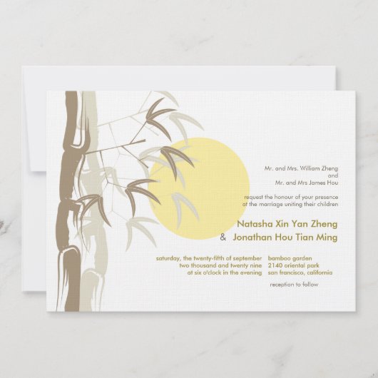 Invitation Sunrise Bamboo Zen Nature tropicale Mariage chinoi (Devant)