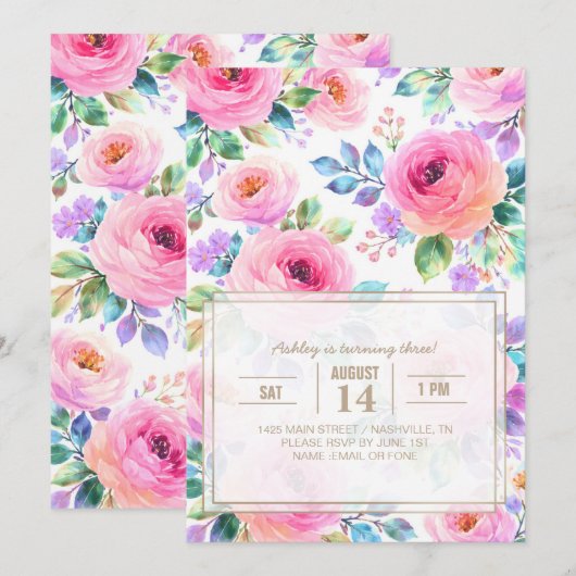 Invitation Sunrise Floral Boho Custom Name Design (Devant / Derrière)