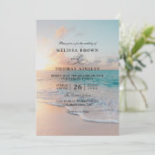 Invitation Sunrise Pastel Beach Sunset QR Code Wedding  (Debout devant)
