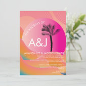 Invitation Sunrise Tropicale Gras Rose Orange Blanc Mariage (Debout devant)