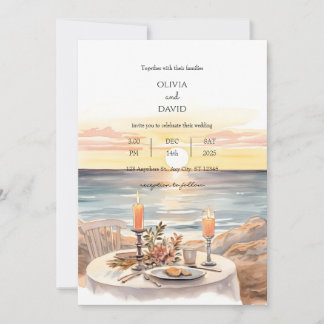 Invitation Sunset Beach aux chandelles Dîner Mariage de paysa