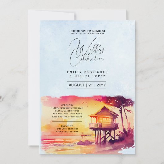 Invitation Sunset Beach Destination Mariage côtier (Devant)
