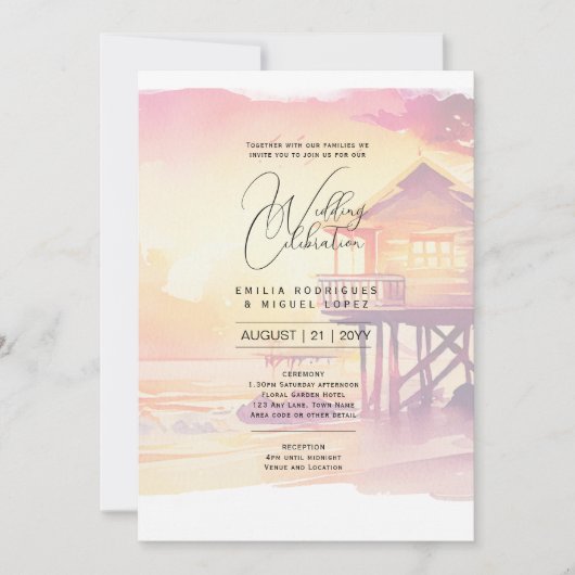 Invitation Sunset Beach Destination Mariage côtier (Devant)