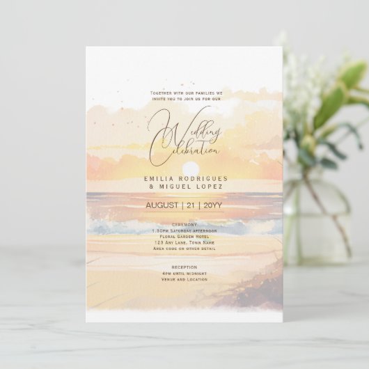 Invitation Sunset Beach Destination Mariage côtier (Debout devant)