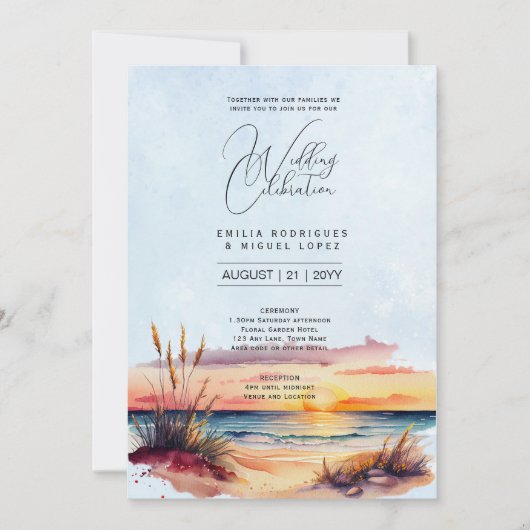 Invitation Sunset Beach Destination Mariage côtier (Devant)