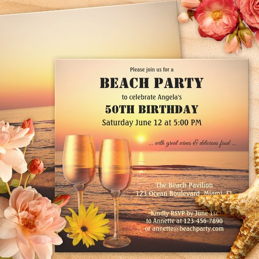 Invitation Sunset Beach Été Anniversaire Fête du Vin Invitati
