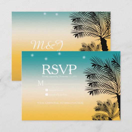 Invitation Sunset Beach Mariage de palmiers tropicaux (Devant / Derrière)