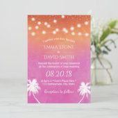 Invitation Sunset Beach Mariage Palmiers Elégant Aquarelle (Debout devant)