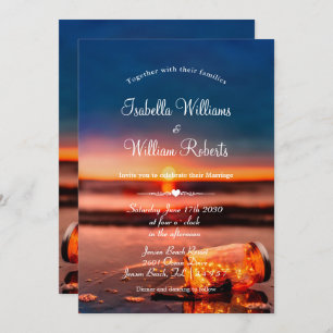 Invitation Sunset Beach Mason Jar Blue Night Mariage