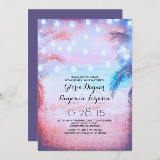 Invitation Sunset Beach & String Lights (Devant / Derrière)