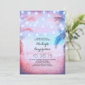 Invitation Sunset Beach & String Lights Fête des mariées (Debout devant)