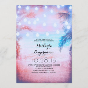 Invitation Sunset Beach & String Lights Fête des mariées