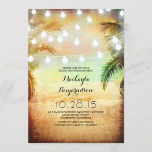Invitation Sunset Beach & String Lights Fête des mariées