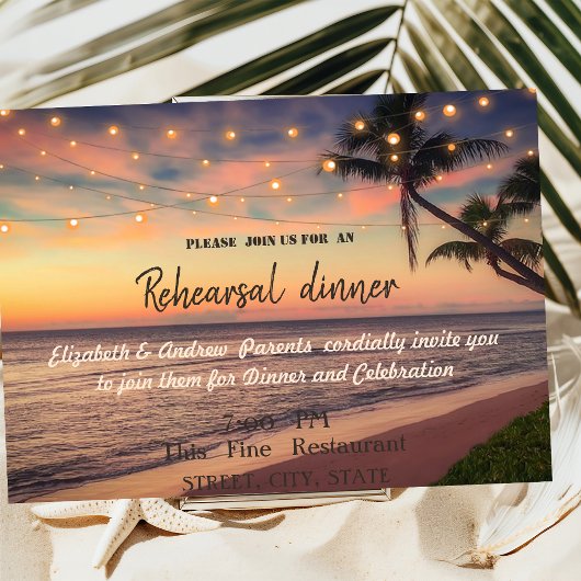 Invitation Sunset Beach Wedding, Palm, Dîner de répétition lu