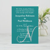 Invitation Sunset Coeur Turquoise Monogramme vertMariage Invi (Debout devant)