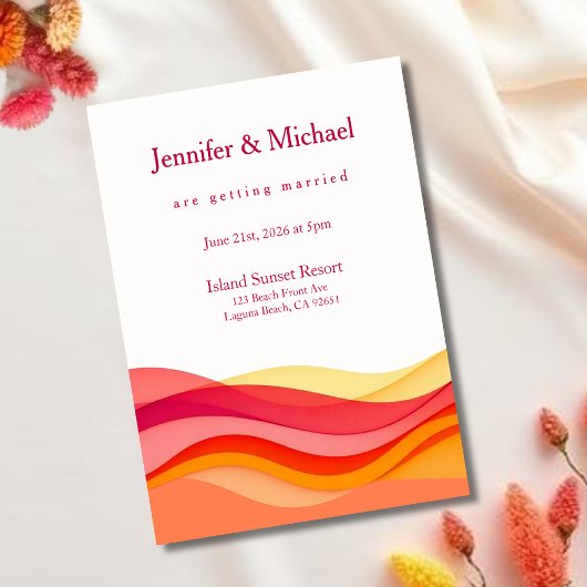 Invitation Sunset Color Waves Modern Wedding 