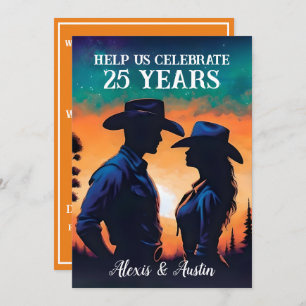 Invitation Sunset Cowboy et Cowgirl 25e anniversaire