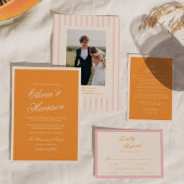 Invitation Sunset Glow Orange Script Wedding Menu Card