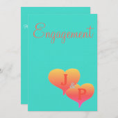 Invitation Sunset Hearts Corail Turquoise Fiançailles Monogra (Devant / Derrière)