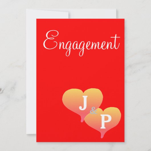 Invitation Sunset Hearts Red Monogram Fiançailles (Devant)