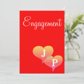 Invitation Sunset Hearts Red Monogram Fiançailles (Debout devant)