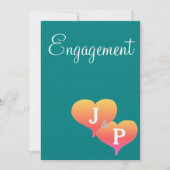 Invitation Sunset Hearts Turquoise Green Monogram Fiançailles (Devant)